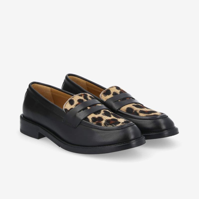 CALIA MOC W - B.CALF/P.ANIMAL -  NOIR/LEOPARD